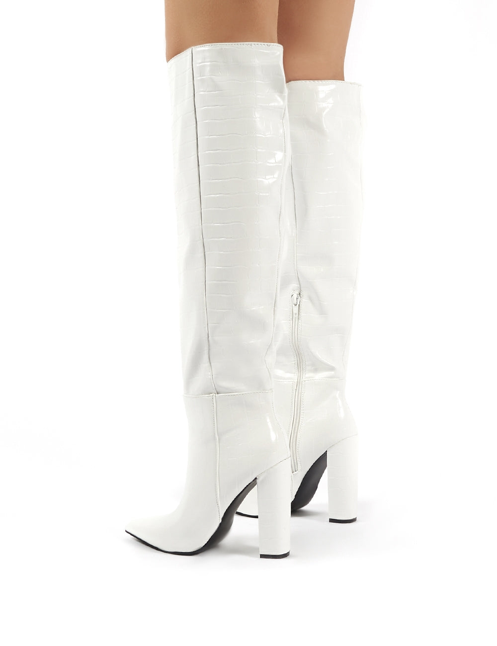 White knee high croc boots top
