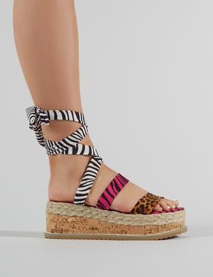 Presca Lace Up Sandals in Mixed Animal Print