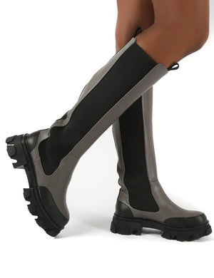 Monique Grey Chunky Sole Knee High Boots