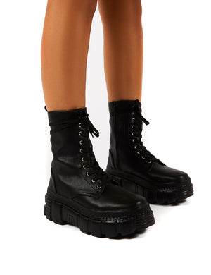 Survivor Black Chunky Sole Lace Up Ankle Boot