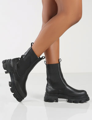 Amber x Public Desire Wonder WF Black Chunky Sole Ankle Boot