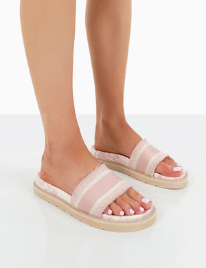 Toile Baby Pink Embroidered Print Slide Sandals Public Desire