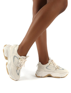Motion Beige Pu Chunky Sole Trainers Public Desire