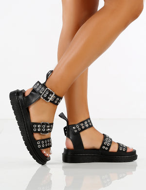 Hype Black Chunky Studded Sandals
