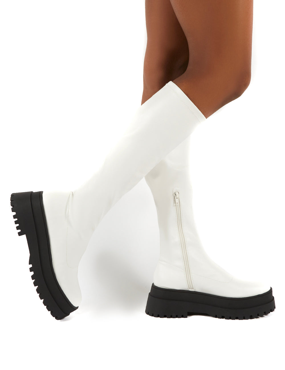 haunt black pu knee high chunky sole boots
