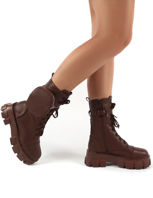 Intention Wide Fit Chocolate Chunky Sole Pouch Ankle Boots