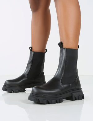 Amber x Public Desire Wonder WF Black Chunky Sole Ankle Boot