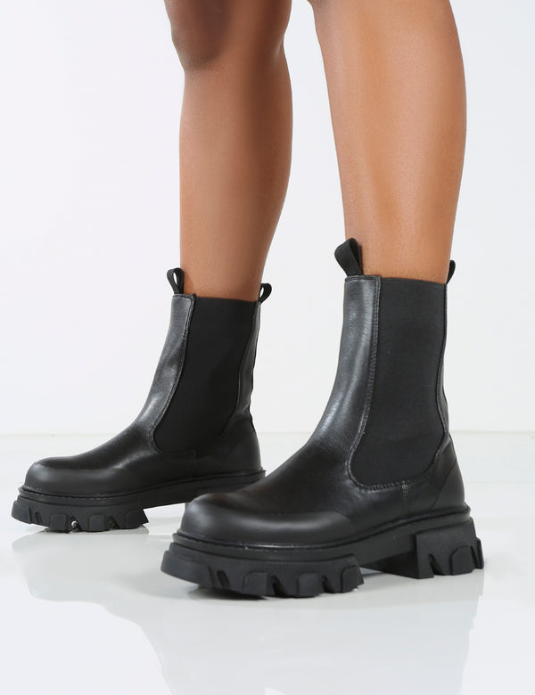 Amber x Public Desire Wonder WF Black Chunky Sole Ankle Boot