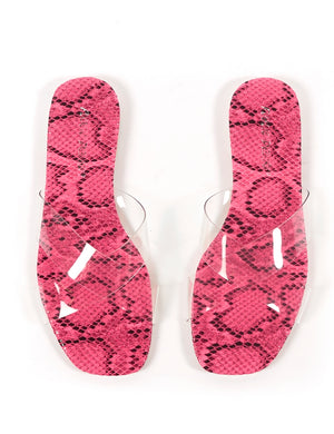 Harmony Pink Snakeskin and Clear Perspex Flat Sandals