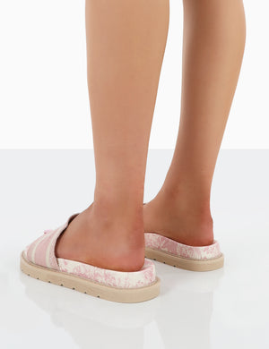 Toile Baby Pink Embroidered Print Slide Sandals