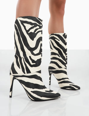 Lisel Zebra PU Pointed Toe Stiletto Heeled Ankle Boots