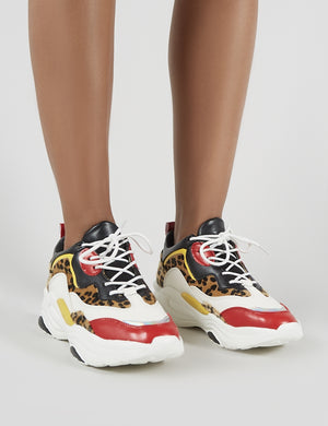 Pounce Chunky Trainers in Colourblock and Leopard Print