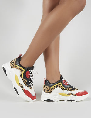 Pounce Chunky Trainers in Colourblock and Leopard Print