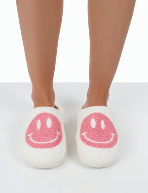 Smile Pink Printed Smiley Face Slippers