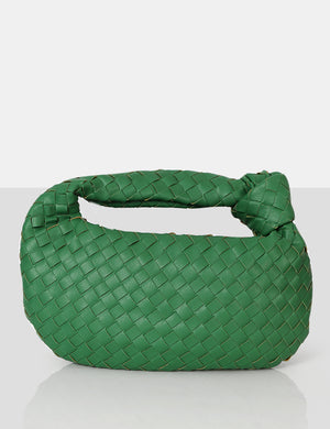 The Blame Green Woven PU Knot Detail Mini Grab Bag