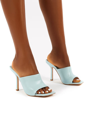 Zavia Blue Square Toe Mules Sandal Heels