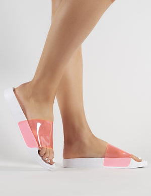 Kina Clear Perspex Sliders in Neon Pink