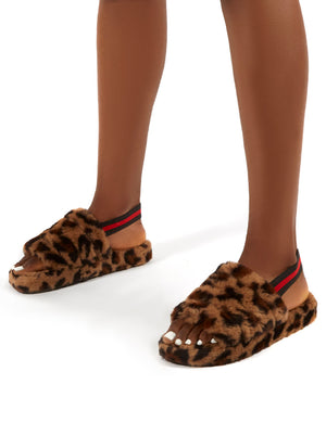 Dreamtime Leopard Fluffy Strap Back Slippers