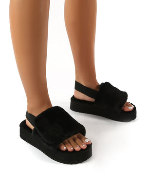 Funky Black Platform Chunky Sole Velcro Strap Slippers