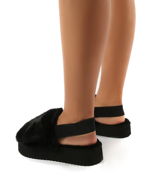 Funky Black Platform Chunky Sole Velcro Strap Slippers