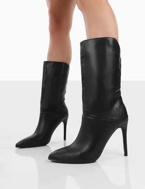 Lisel Black PU Pointed Toe Stiletto Heeled Ankle Boots