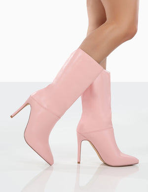 Lisel Pink PU Pointed Toe Stiletto Heeled Ankle Boots