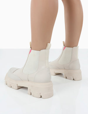 Kenza x Public Desire Trance White Chunky Sole Chelsea Boots