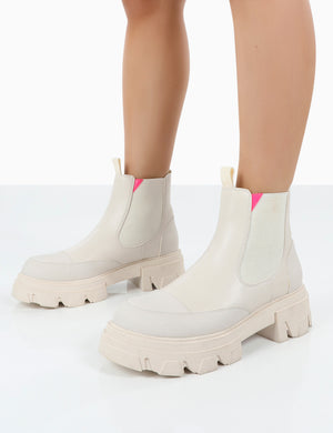 Kenza x Public Desire Trance White Chunky Sole Chelsea Boots