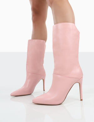 Lisel Pink PU Pointed Toe Stiletto Heeled Ankle Boots