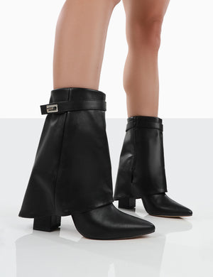 Fyre Wide Fit Black Pointed Toe Block Heeled Ankle Boots