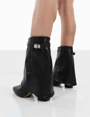 Fyre Black Pointed Toe Block Heeled Ankle Boots