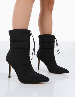 Kenza x Public Desire Reset Black Nylon Stiletto Padded Heeled Ankle Boots