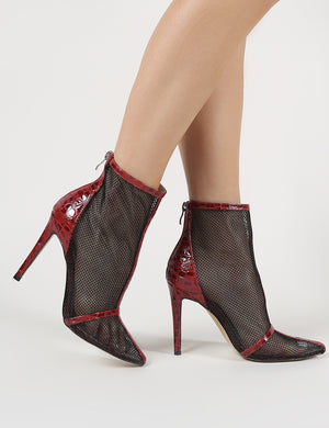 Aleisha Mesh Pointed Ankle Boots in Red Croc