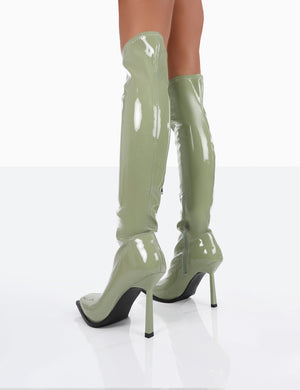 Jenine Green Patent Over The Knee Stiletto Heeled Boots