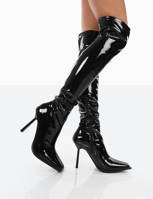 Jenine Black Patent Over The Knee Stiletto Heeled Boots