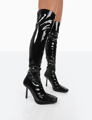 Jenine Black Patent Over The Knee Stiletto Heeled Boots