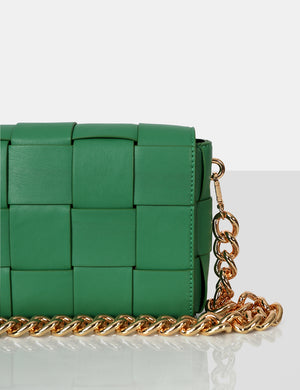 The Mayan Green Weave Gold Chain Detail Shoulder Bag