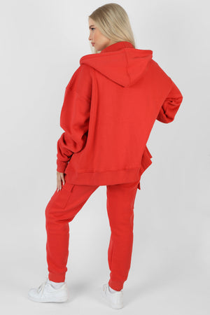 Oversized Zip Through Hoodie Red