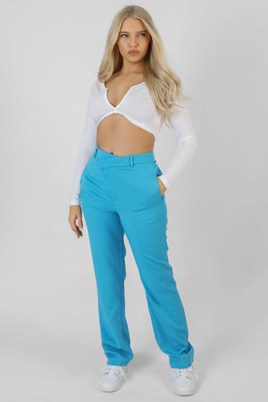 Twist Front Long Sleeve Crop Top White
