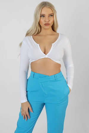 Twist Front Long Sleeve Crop Top White