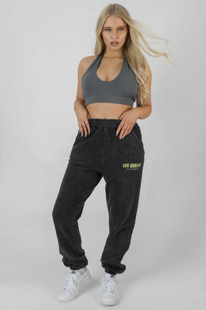 Super Cropped Halter Neck Ribbed Crop Top Dark Grey