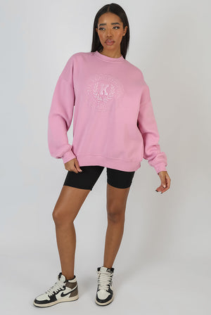 Oversized Tonal Embroidered Sweatshirt Pink
