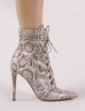 Spectrum Lace Up Ankle Boots in Snake Print