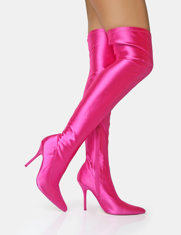 Instinct Pink Lycra Pointed Toe Stiletto Over The Knee Boots
