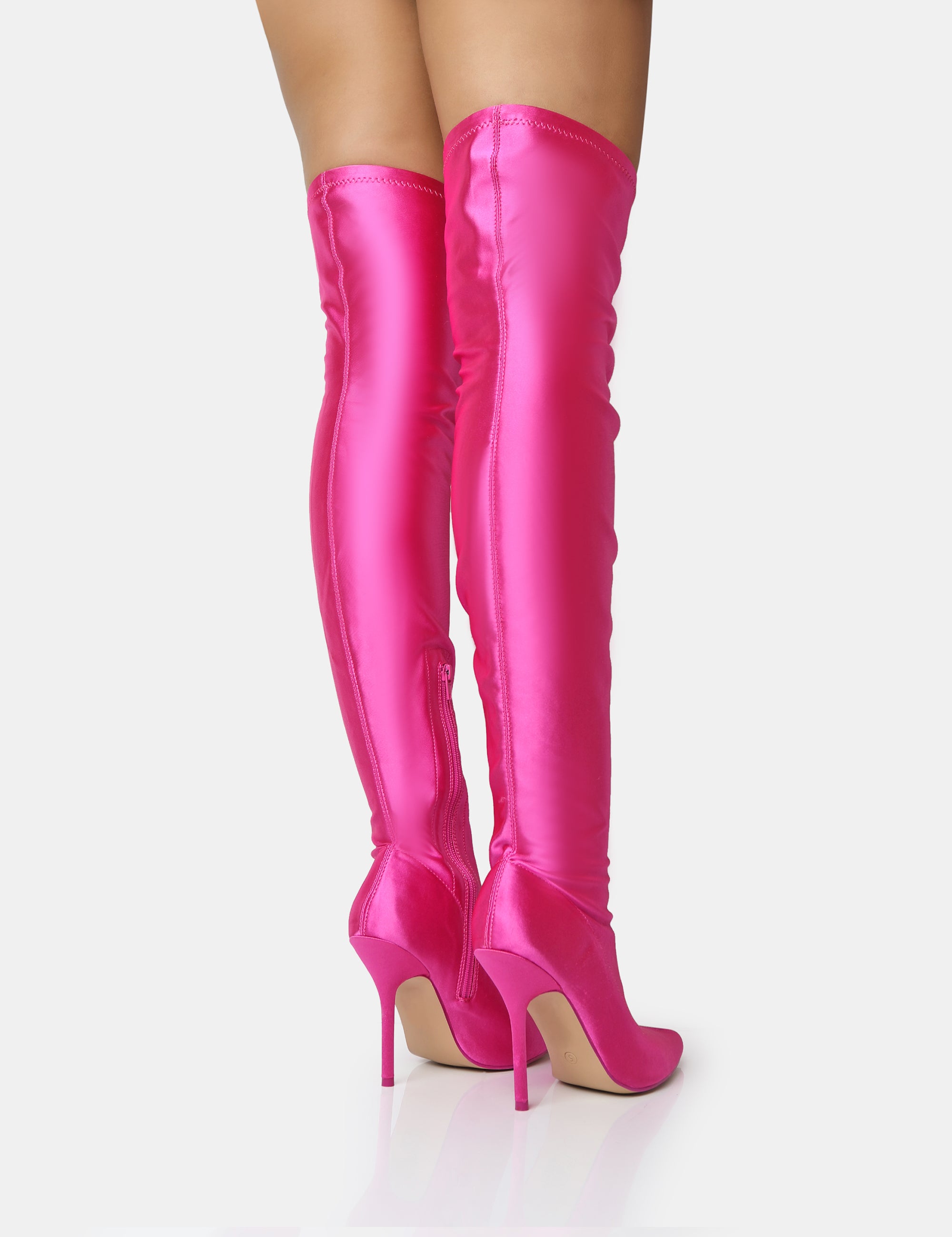 Instinct Pink Lycra Pointed Toe Stiletto Thigh High Boots Public Desire