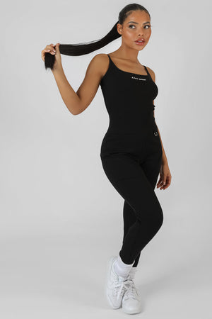 Pocket Detail Kaiia Sport Legging Unitard Black