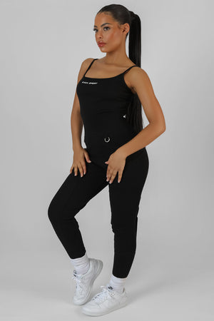 Pocket Detail Kaiia Sport Legging Unitard Black
