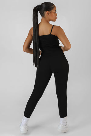 Pocket Detail Kaiia Sport Legging Unitard Black
