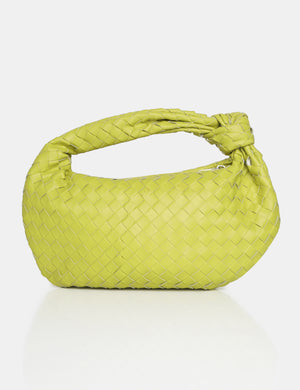 The Blame Chartreusse Lime Woven PU Knot Detail Mini Grab Bag
