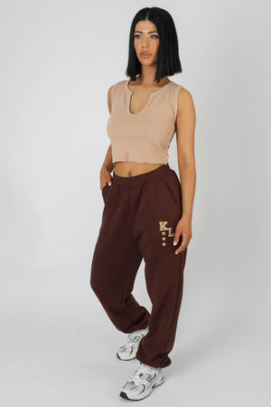 V Neck Sleeveless Ribbed Crop Top Camel